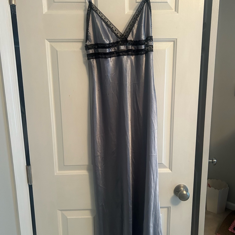 Satin Nightgown with Black Lace Trim
